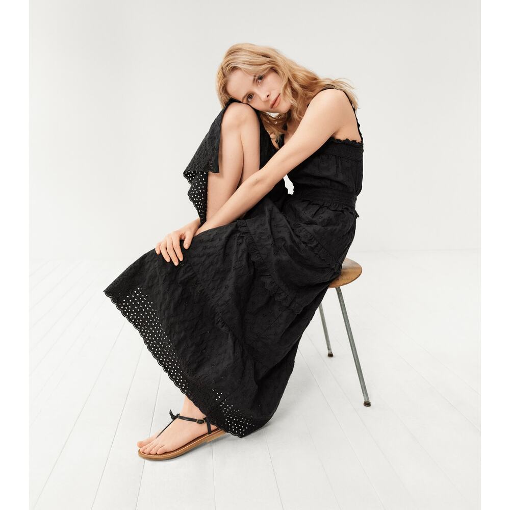Doen Black Eyelet Tiered Midi Dress